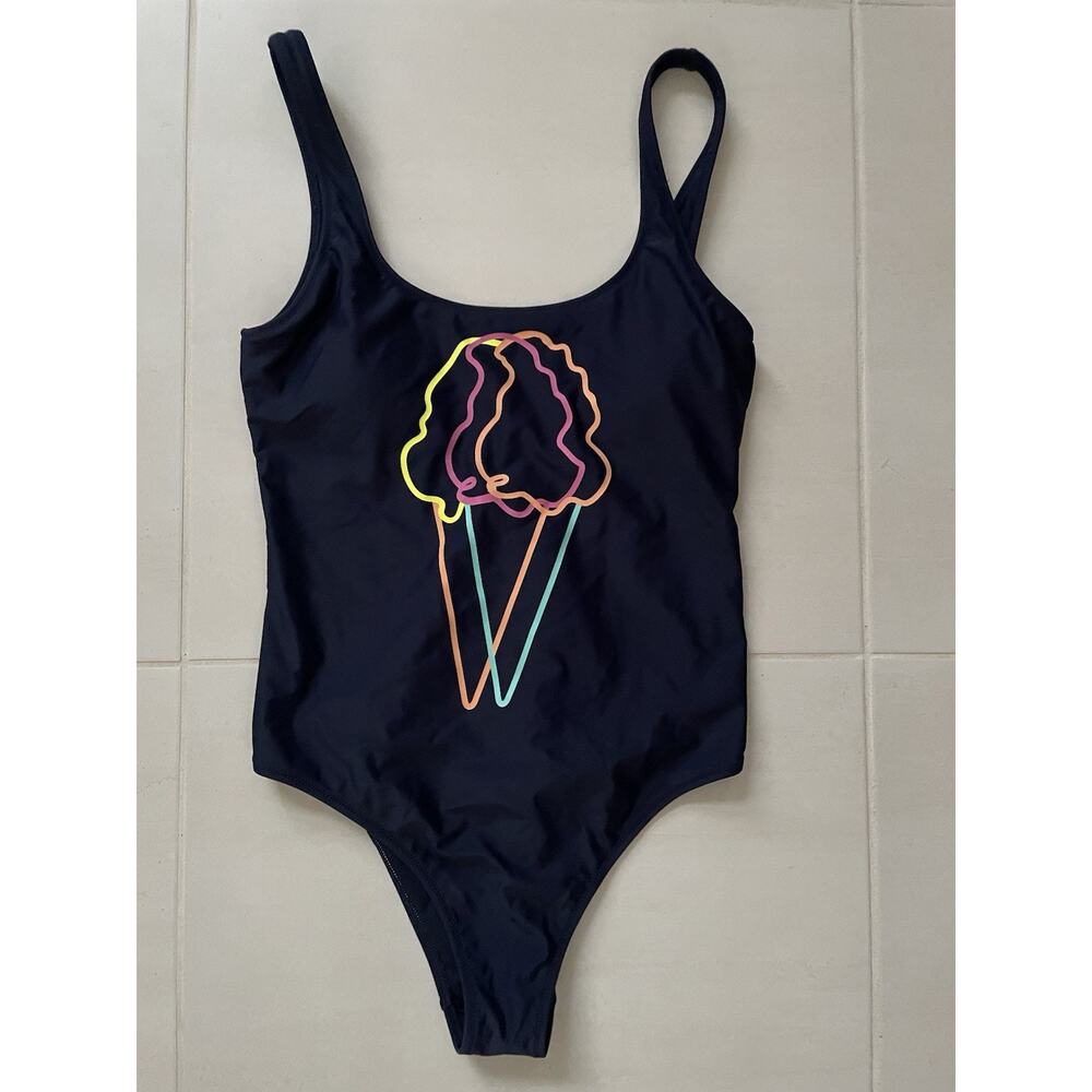 Aerie Swim One Piece Swimsuit Neon Ice Cream Theme Scoop Back Swimwear